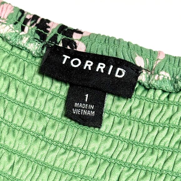 Torrid Smocked Floral Rayon Midi Dress 1X Ruffle Straps Green Cottagecore Easter - Picture 13 of 16